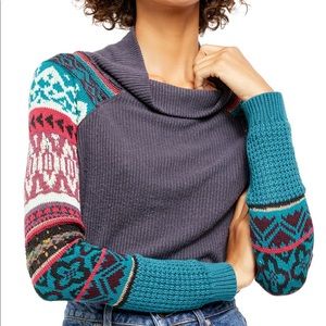 Free People Cowl Neck thermal W/Knit Sleeves NWT